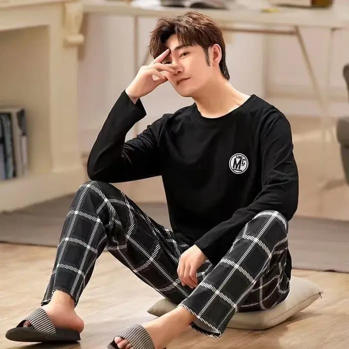 2 pièces nouveau printemps et automne hommes pyjamas ensemble garçons doux à manches longues sommeil