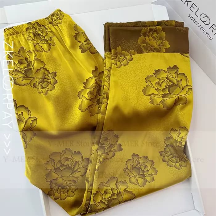 Pyjama Jacquard jaune Femme femmes vêtements de maison élégants à manches courtes Pijama Mujer Sexy dentelle garniture