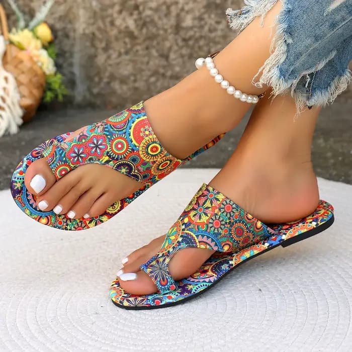 Femmes pantoufles bohème fleur motif sandales décontracté chaussures légères tongs mode grande taille