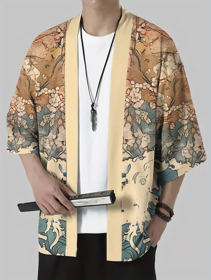 Kimono japonais pour homme 2026 – Robe Yukata traditionnelle japonaise à motifs culturels en relief – Vêtement