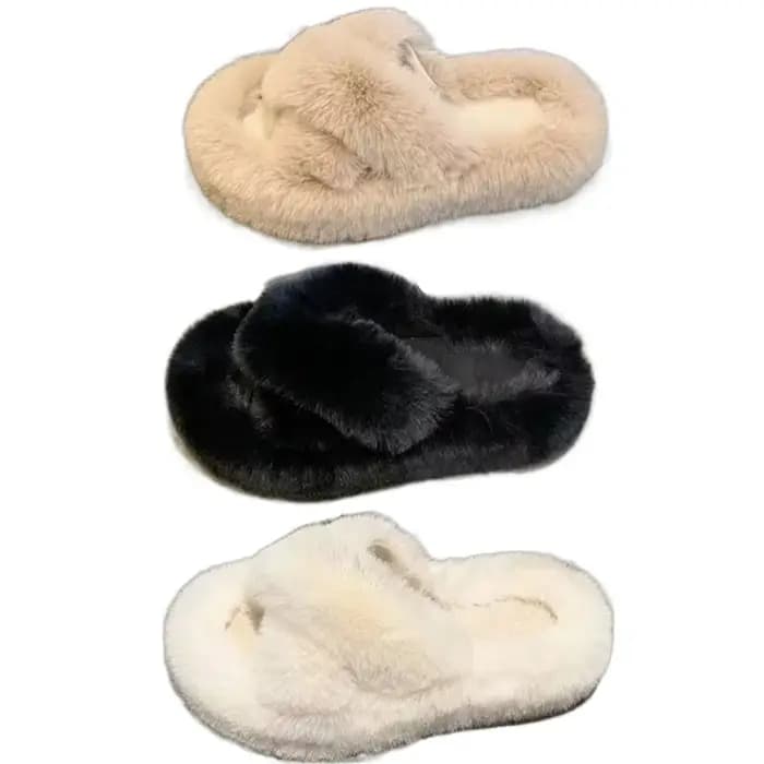 Belles diapositives Homewear pantoufles bout ouvert anti-dérapant plat en peluche