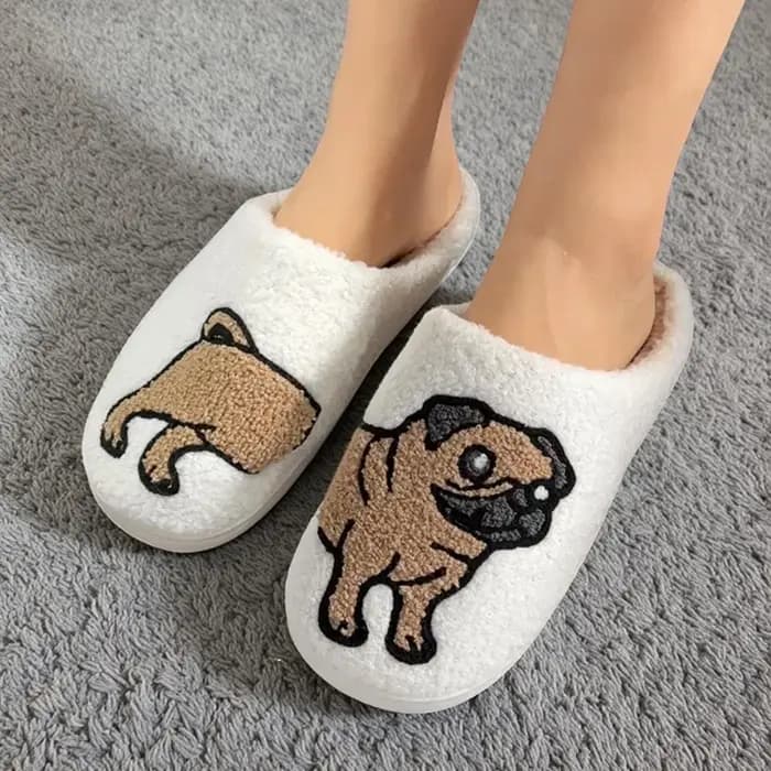 Dessin animé mignon et intéressant teckel chien femmes pantoufles intérieur chaud confort léger chambre concis hiver coton chaussures