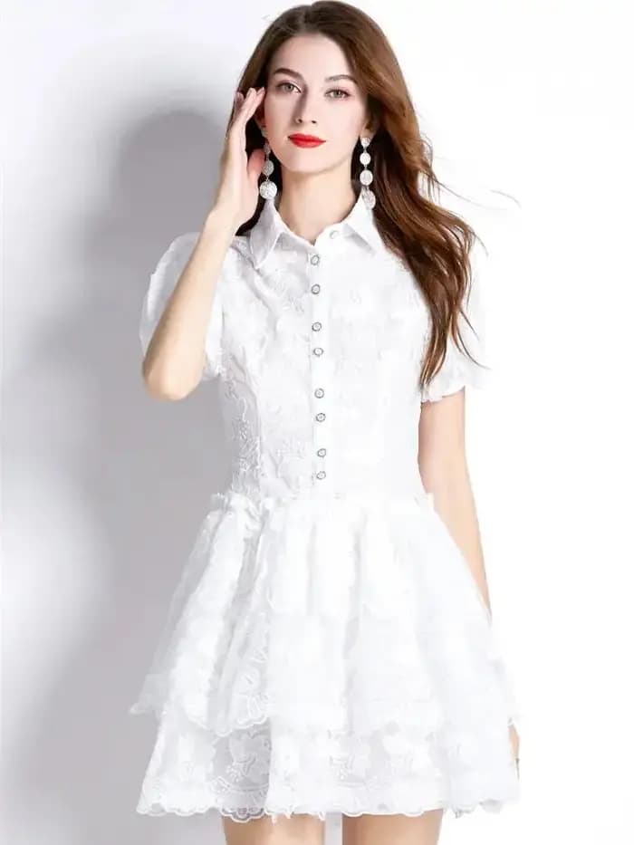 Mini robe à volants en cascade pour femmes, manches bouffantes, taille haute, élégante, douce, dente