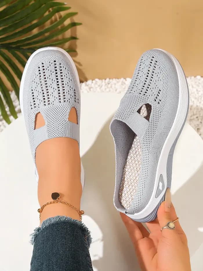 Femmes chaussures été nouveau sans lacet en plein air portable pantoufles respirant maille creux fond souple confortable