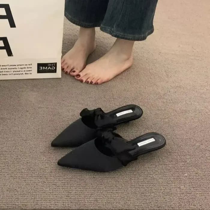 Demi-pantoufles en Satin à bout pointu pour femmes, Mules élégantes françaises, à enfiler, à talons