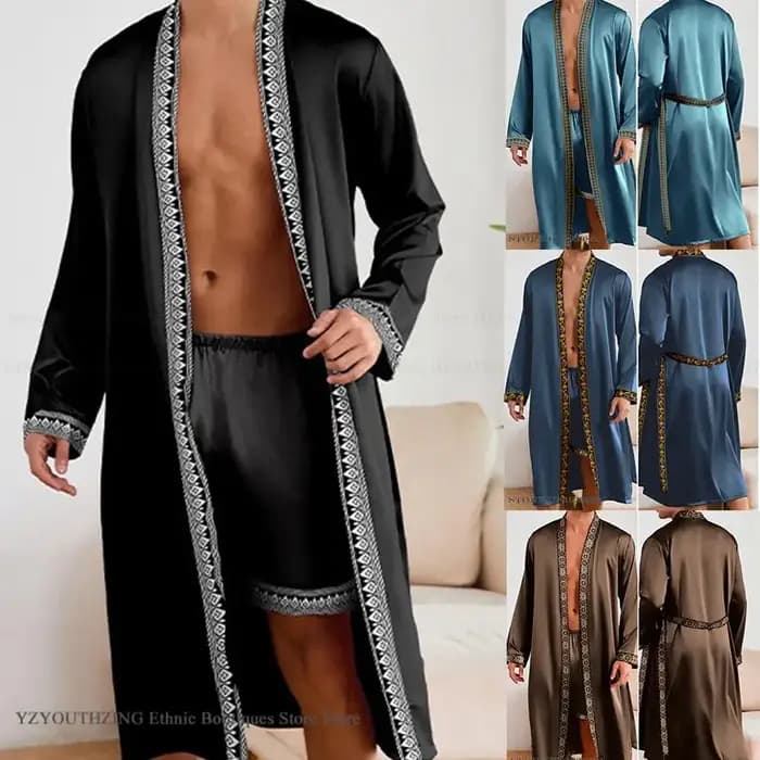 Hommes Robe longue pyjamas ensemble Style Baroque Kimono peignoir