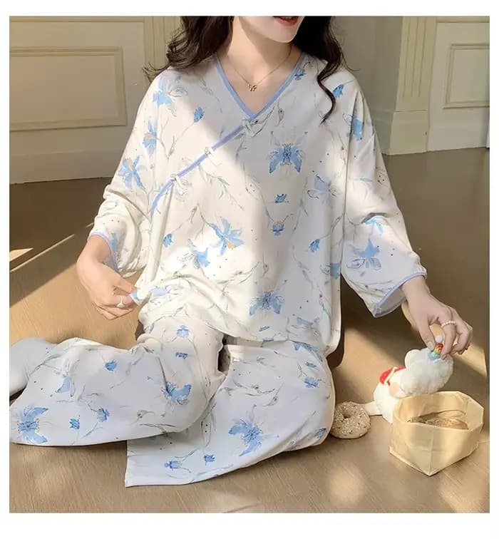 Mode imprimé femmes pyjamas ensemble décontracté coton rayonne vêtements de nuit printemps automne m