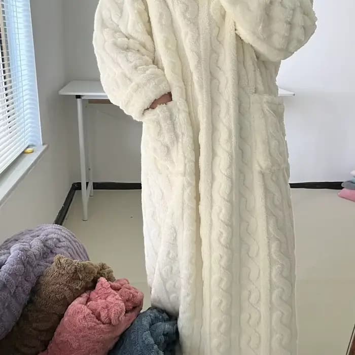 Hiver à manches longues Double poche flanelle chemises de nuit femmes ample solide vêtements