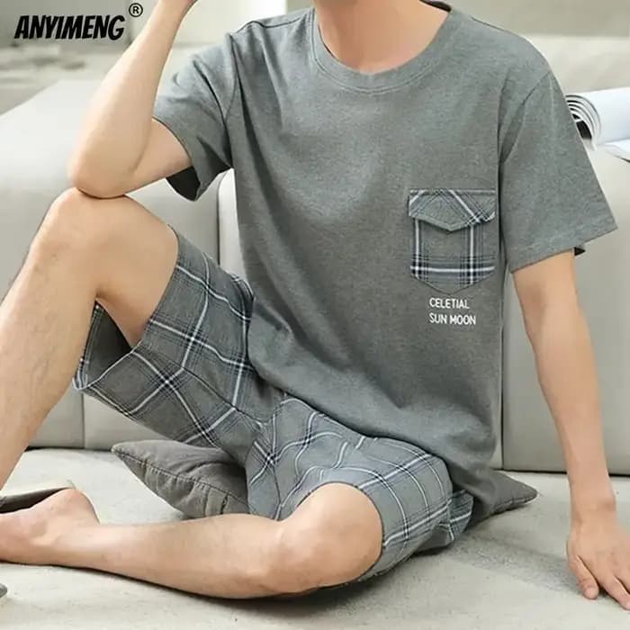 Hommes Pyjamas Ensemble D'été Coton L-5XL Casual Vêtements De Nuit Style Minimaliste Shorts Loisirs Homewear Mode