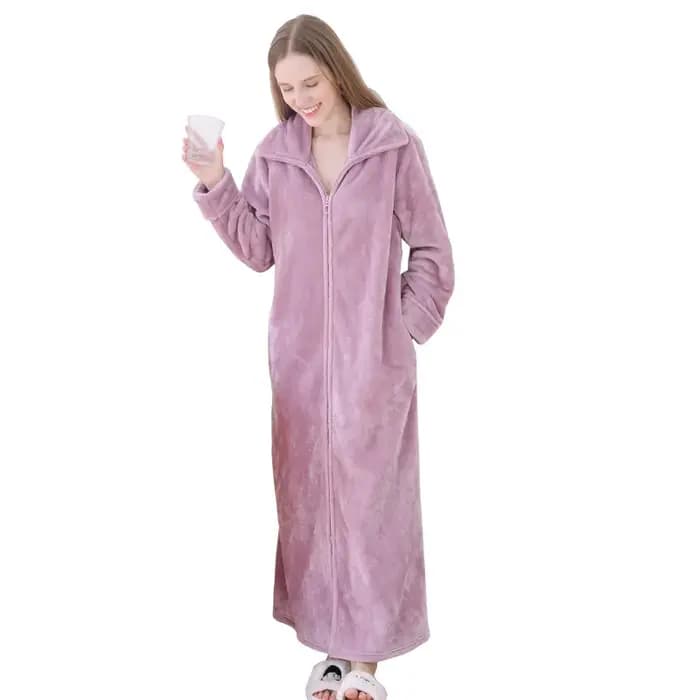 Automne hiver flanelle vestes à glissière pour femmes Couples robe de nuit mode chaud grands revers Kimono allonger