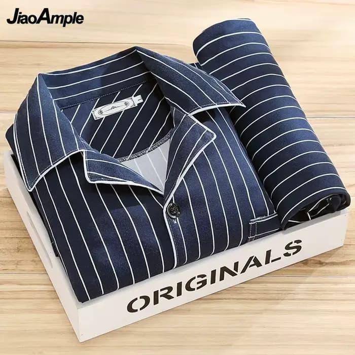100% haut de gamme pyjamas hommes printemps automne rayé à manches longues pantalon Pijamas deux pièces 2025 nouveau