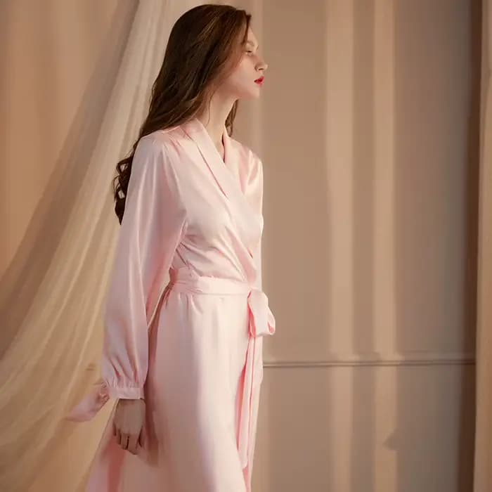 Dame à manches longues Robe chemise de nuit Sexy vêtements de détente mariée Kimono peignoir