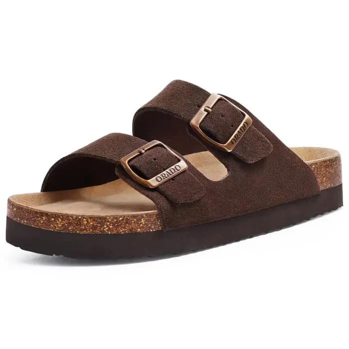 Evshine été Geniuine daim pantoufles pour femmes hommes confort soutien de la voûte plantaire diapositives réglables dames mode liège semelle sandales