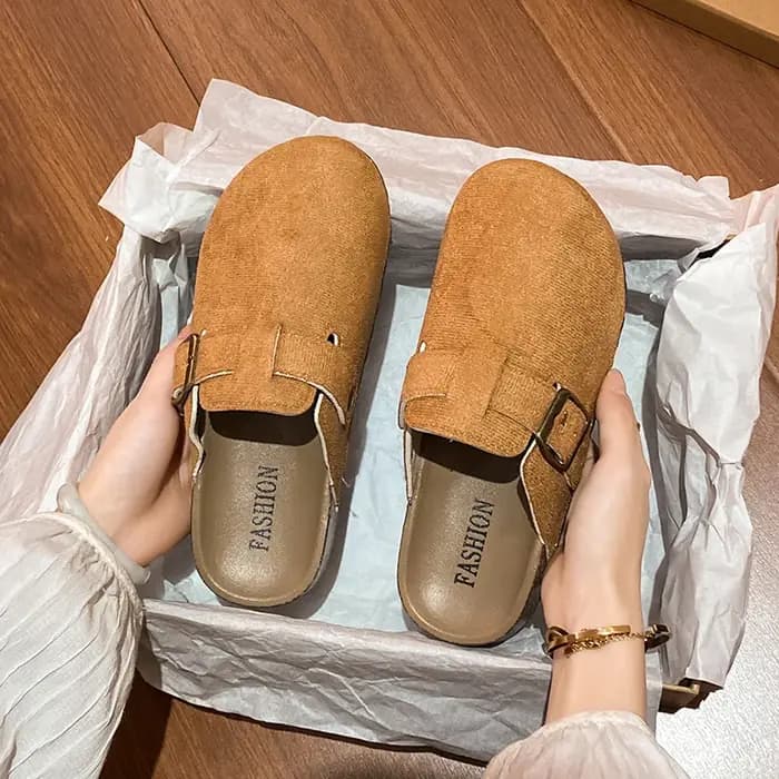 Sabots de lit en daim pour femmes - Pantoufles