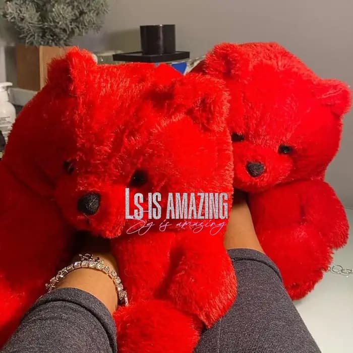 Pantoufles d'hiver en peluche ours en peluche mignonnes