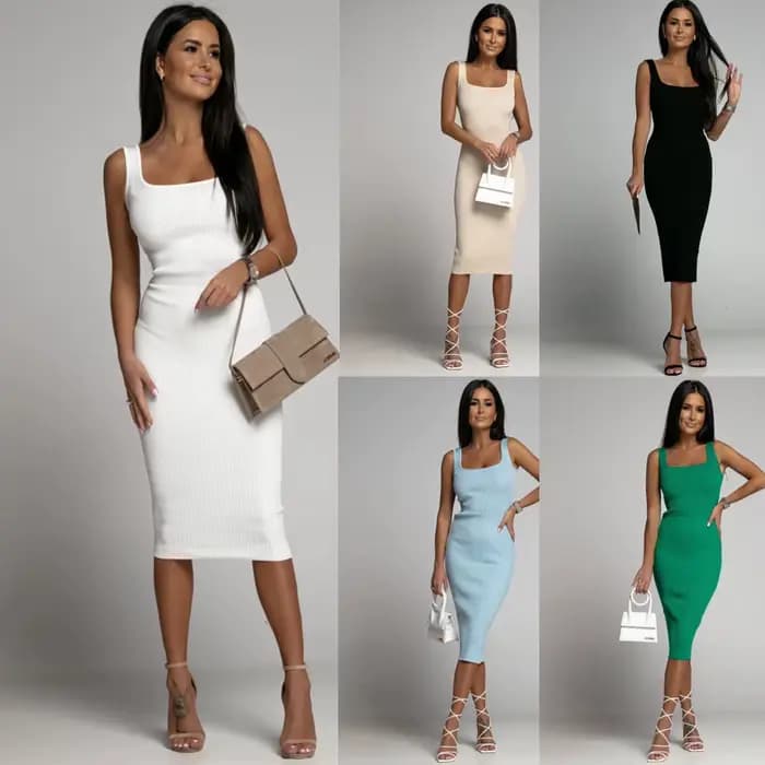Robes pour femmes été 2026 – Nouvelle collection : Robe simple unie sans manches