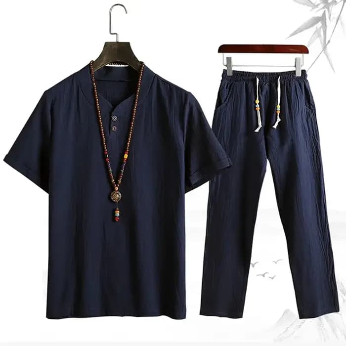 Pyjama en lin de coton pour hommes Pyjamas à manches longues printemps et automne Vêtements de nuit minces Grande