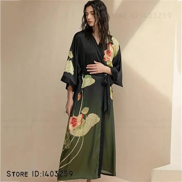Grande taille femmes longue Robe chemise de nuit imprimé fleuri Kimono peignoir
