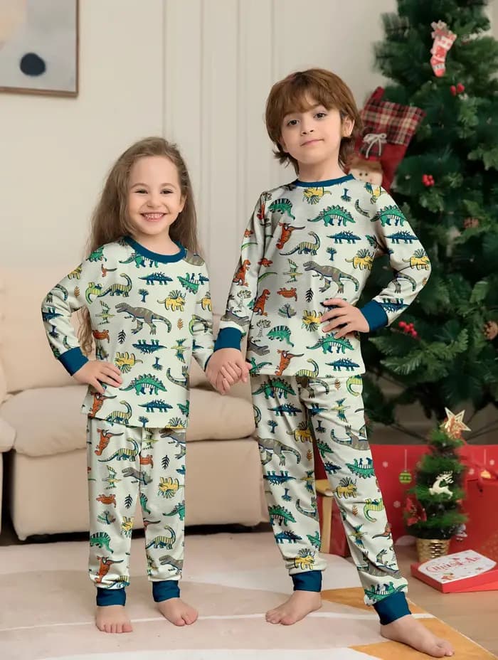 Nouvel ensemble de pyjamas de Noël 2026 à imprimé dinosaure intégral