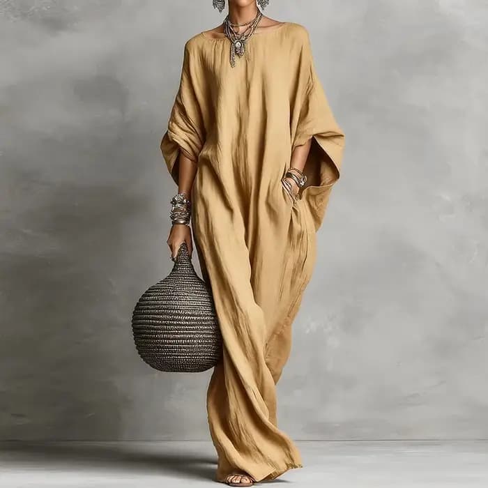 Robe de soirée ample à manches chauve-souris trois-quarts