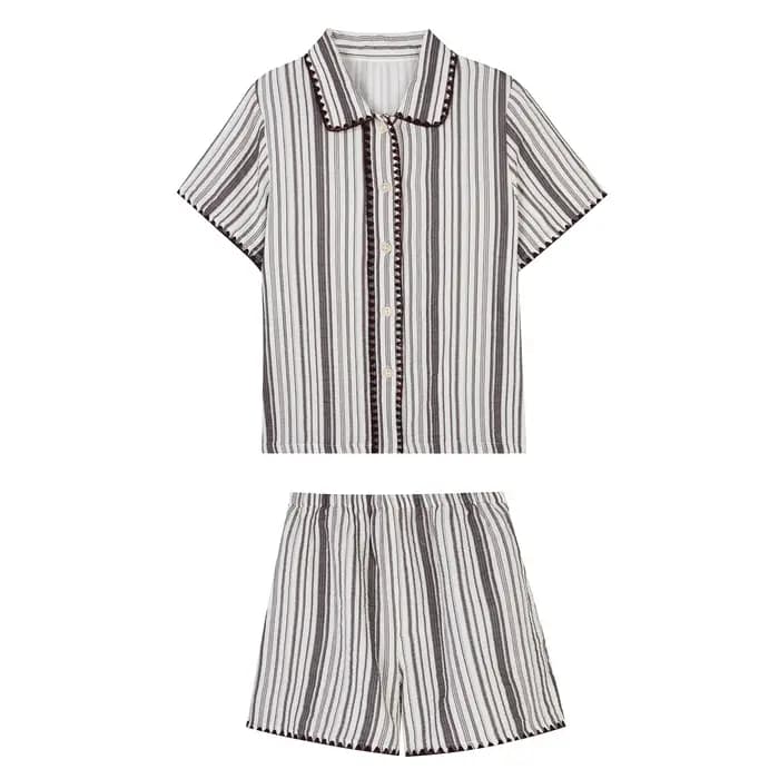 Pyjama rayé 2026 pour femme – Ensemble d'été à manches courtes avec cardigan haut de gamme pour la maison
