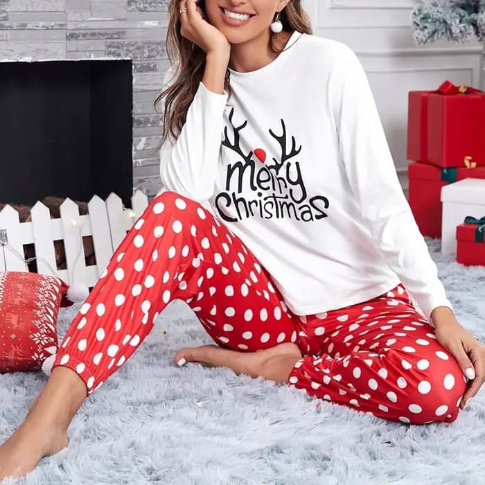 Pyjama imprimé de Noël à manches longues pour femmes