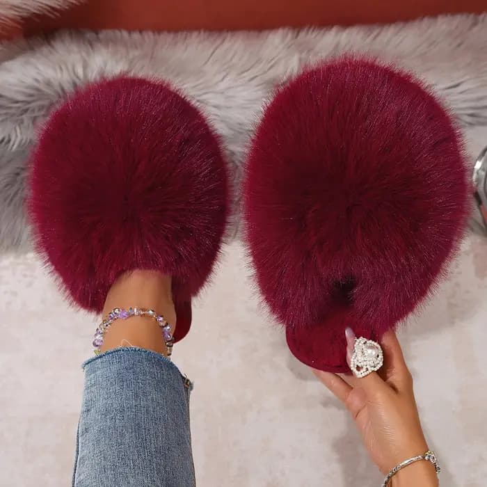 Femmes pantoufles d'intérieur hiver fausse fourrure maison chaussures