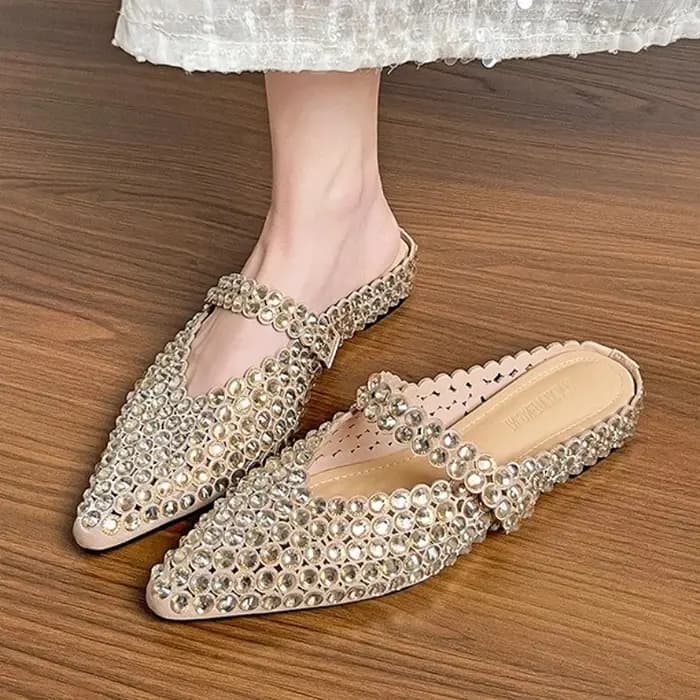 Pantoufles à bout pointu avec strass pour femmes
