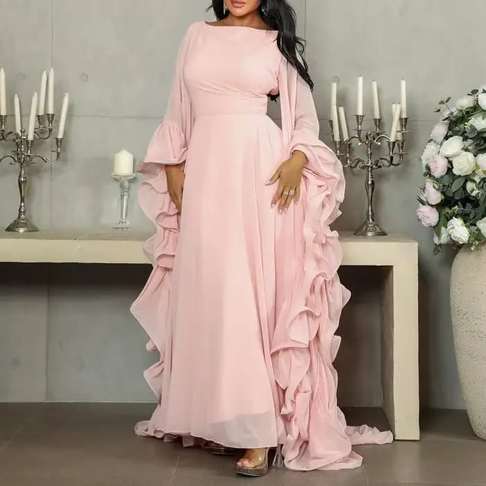 Nouvelle Robe Longue Évasée à Manches Volantes Printemps 2026 – Design Élégant à Volants