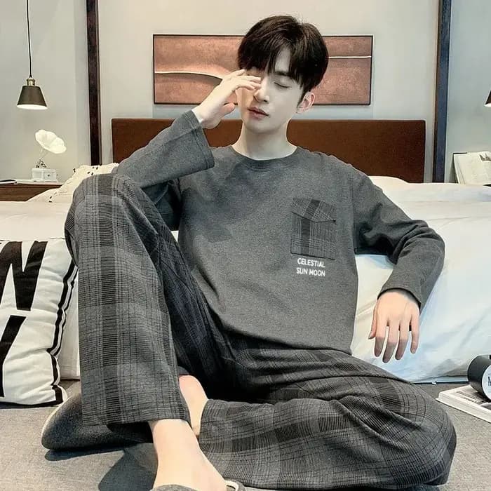 Ensemble pyjama en coton à manches longues pour hommes