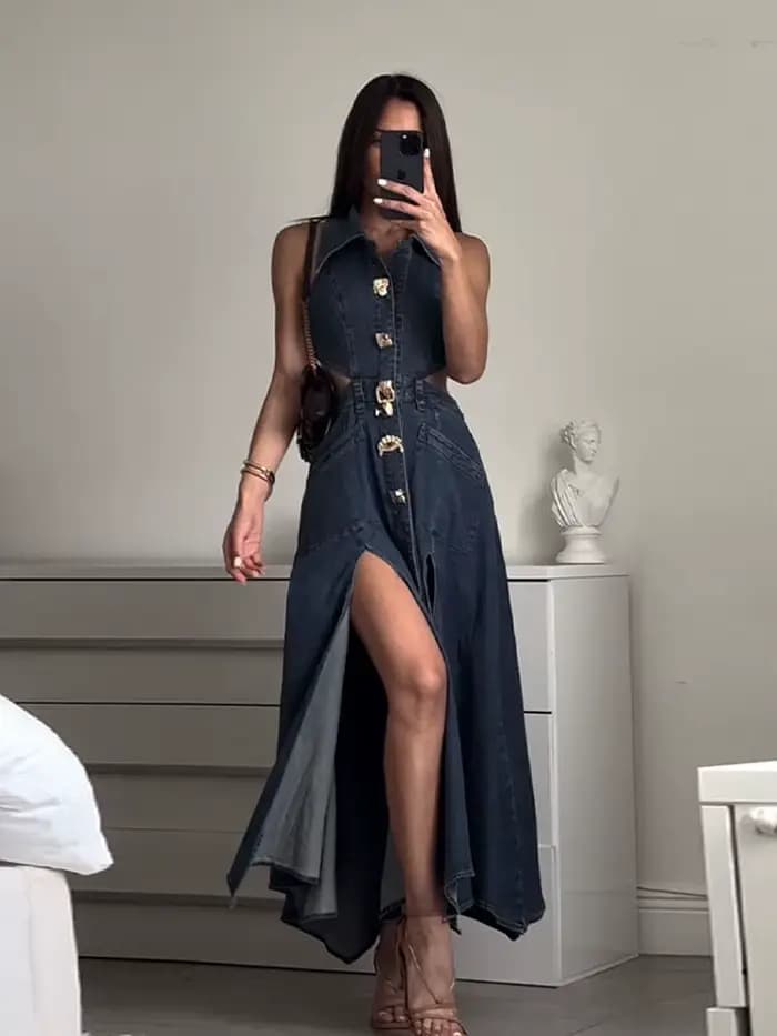 Robe en jean sans manches pour femmes