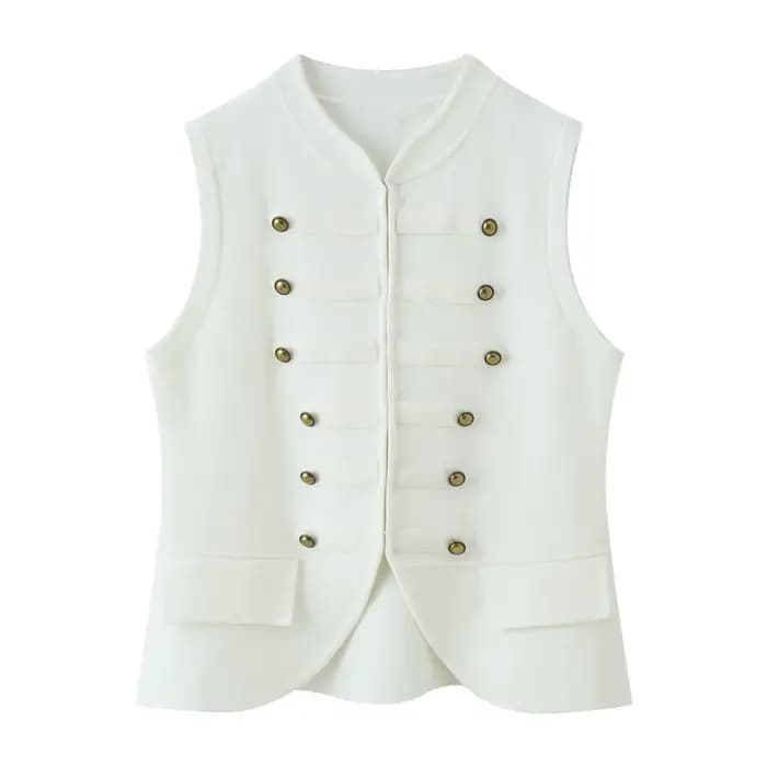 Gilet tricoté sans manches à col rond pour femme