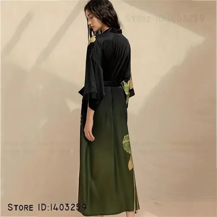Grande taille femmes longue Robe chemise de nuit imprimé fleuri Kimono peignoir