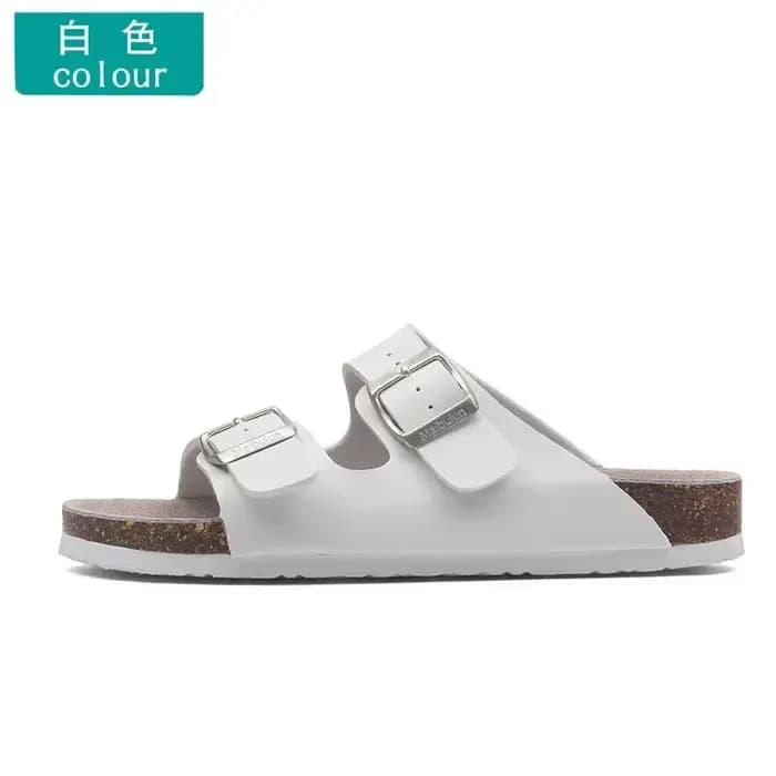 Pantoufles femmes boucle fond plat pantoufles en liège homme été unisexe plage bouton extérieur sandales décontractées concepteur dames chaussures