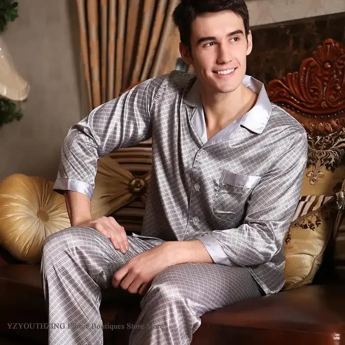 Printemps automne nouveau mâle 2 pièces Pyjamas ensemble vêtements de nuit imprimé à manches longues pantalon Pijamas
