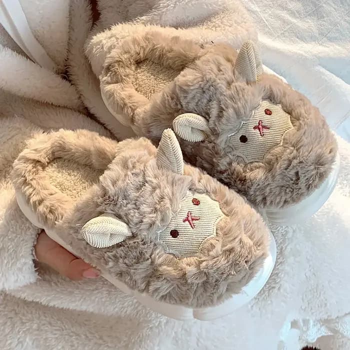 Maison floue pantoufle femmes mouton moelleux hiver chaud fourrure en peluche intérieur paresseux fe