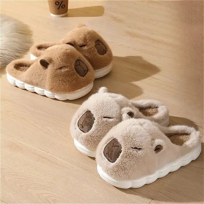 Mignon Capybara coton pantoufles femmes automne hiver intérieur semelle souple chaud fourrure diapositives hommes