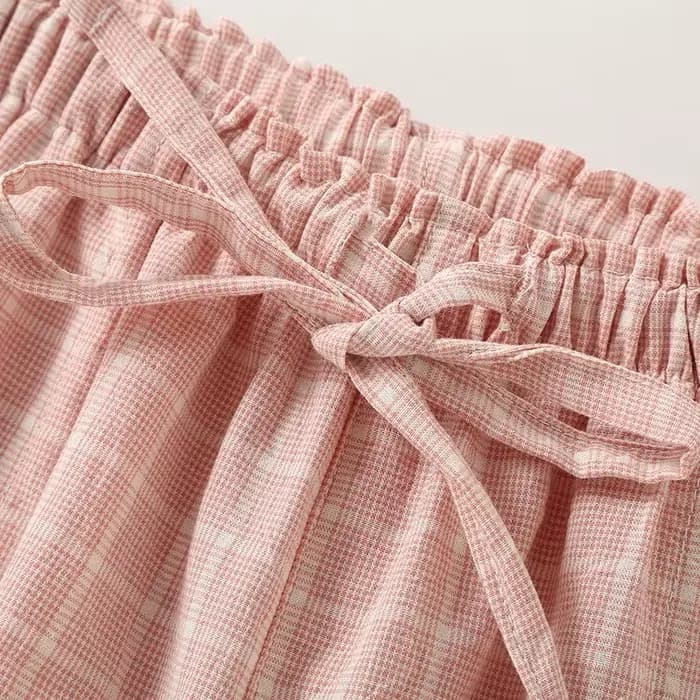 Grande taille japonais minimaliste à carreaux femmes pyjamas pantalons