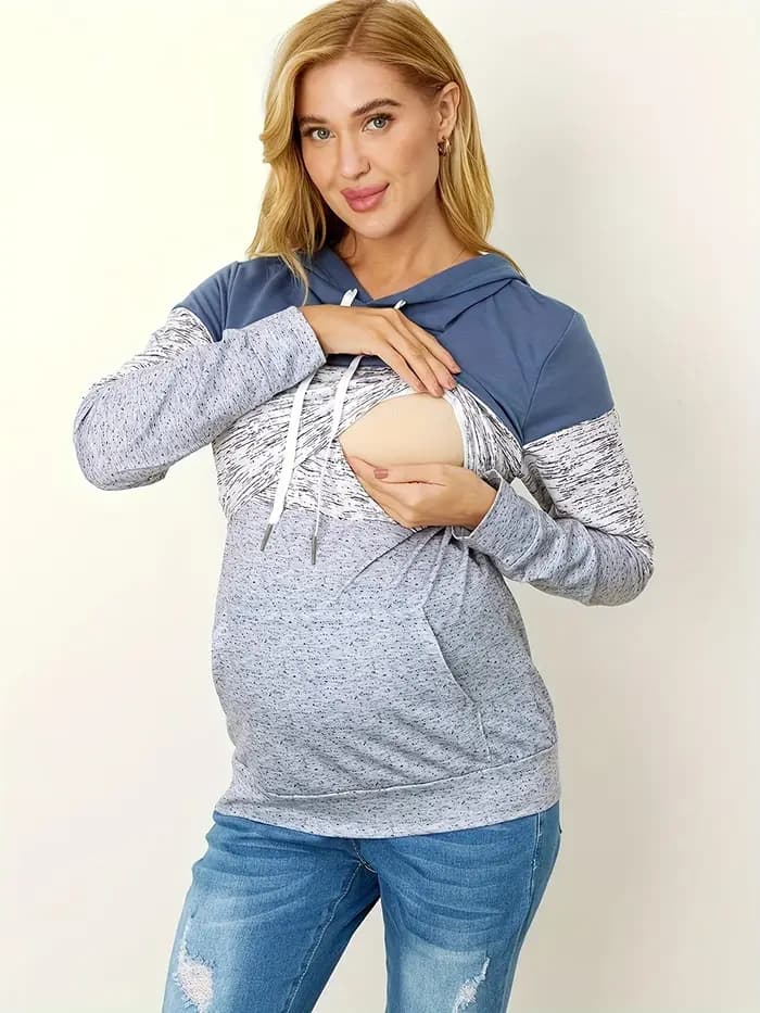 Pyjamas de maternité Shorts femmes maternité à manches longues col rond imprimé hauts d'allaitement