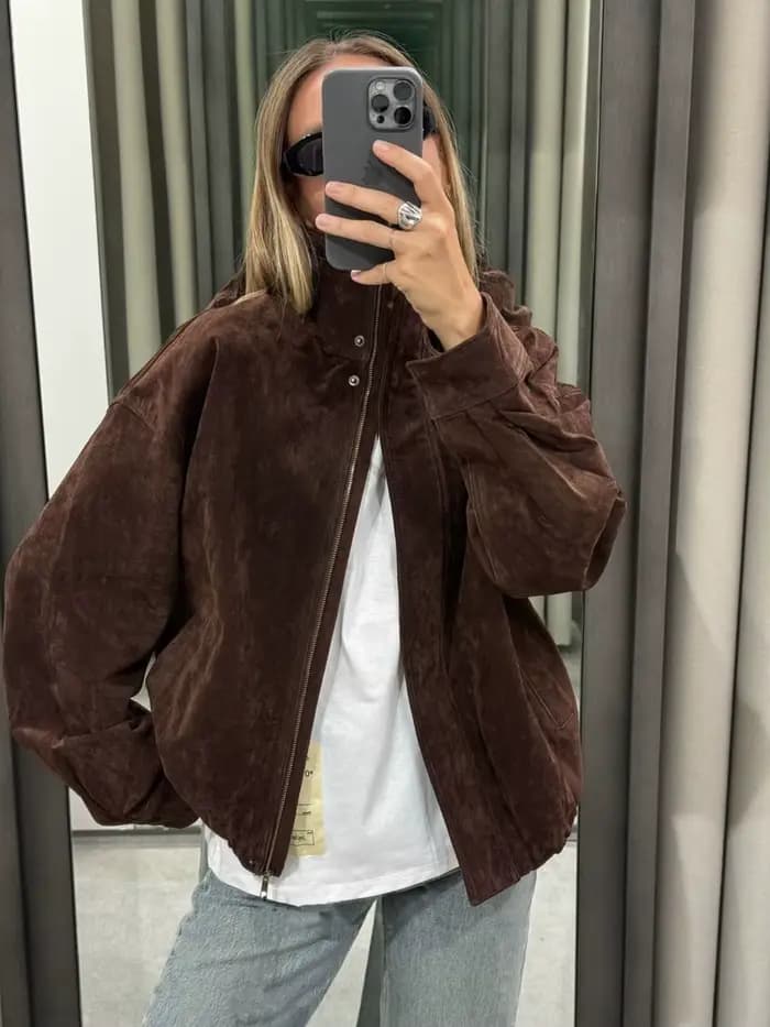 2025 hiver Vintage marron daim vestes amples femmes décontracté col montant poche épais manteau auto