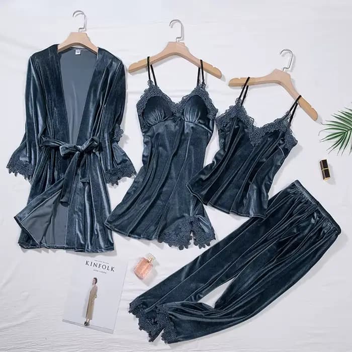 Ensemble de pyjama décontracté en velours 4 pièces pour femme