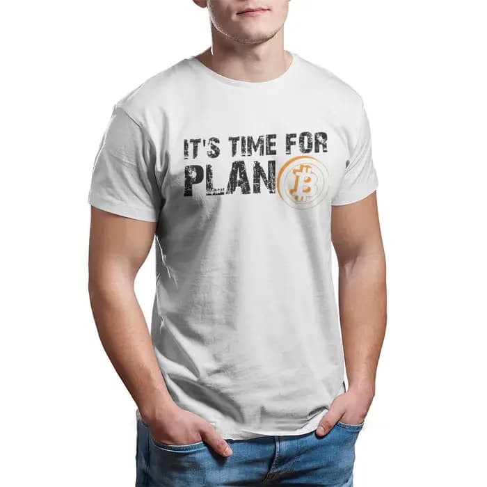 Bitcoin signe Art Satoshi Nakamoto c'est l'heure du Plan B t-shirt col rond coton surdimensionné