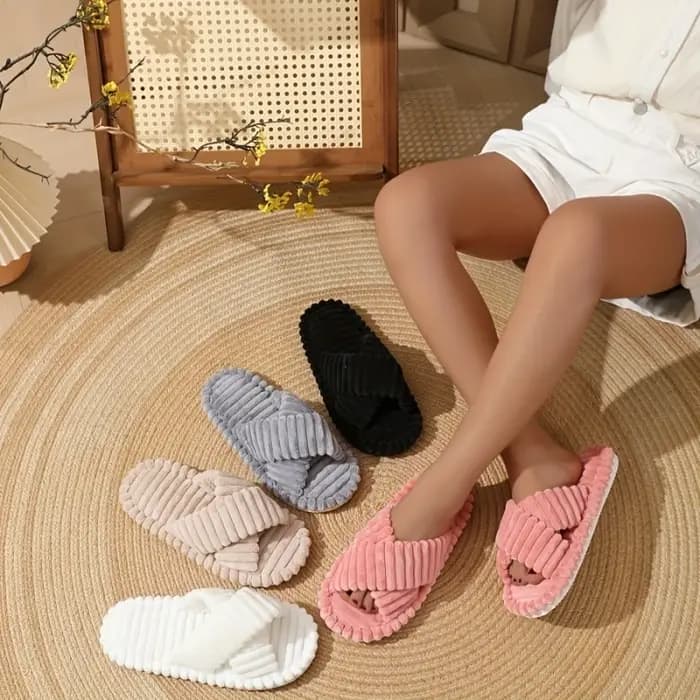 Pantoufles de maison en velours côtelé pour femmes et hommes
