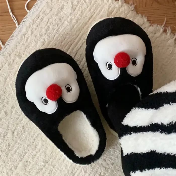 Pantoufles moelleuses pingouin de dessin animé pour femmes et hommes, chaussures de maison d'hiver,