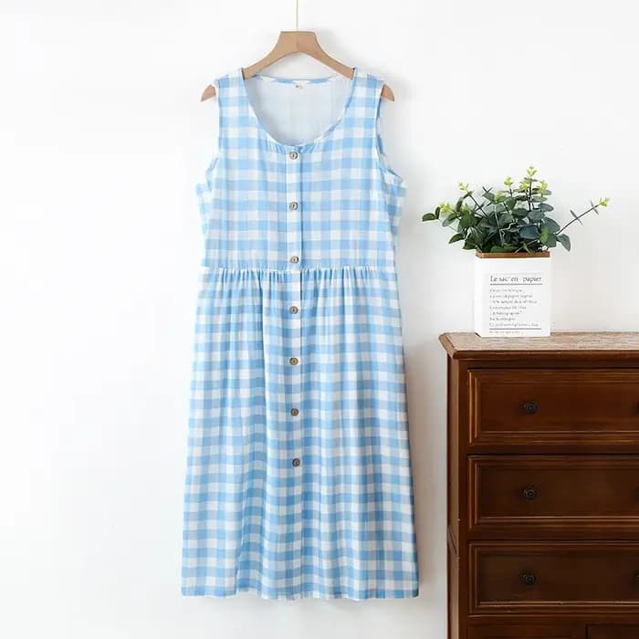 2025 chemise de nuit à carreaux femmes pur coton Double couche gaze vêtements de nuit été mince chem