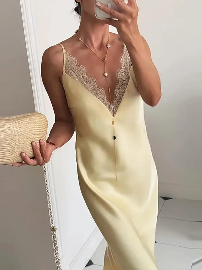Robe longue sexy en dentelle patchwork pour femme