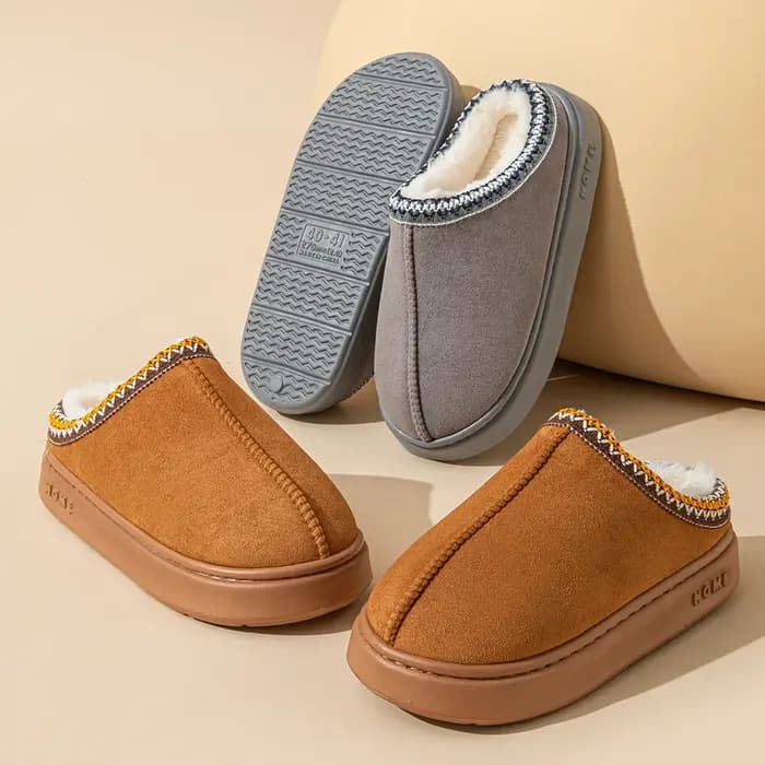 Pantoufles de maison en Faux daim de couleur unie pour hommes et femmes
