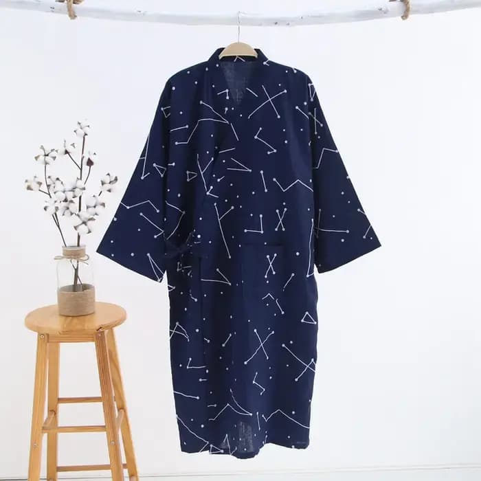 Style japonais Kimono pyjama Robes femmes été mince coton gaze col en v Simple chemise de nuit ample dames salon à lacets peignoir