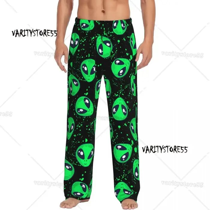 Pantalon de pyjama Alien vert drôle personnalisé, vêtements de nuit pour hommes, ceinture élastique,