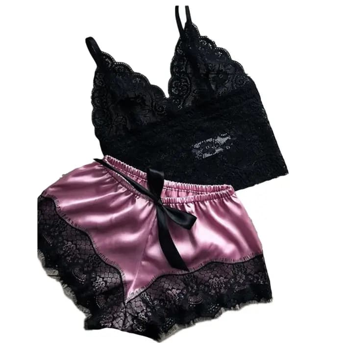 Pyjama en dentelle sexy pour femmes, vêtements de nuit en polyester, vêtements de nuit à col en V, m